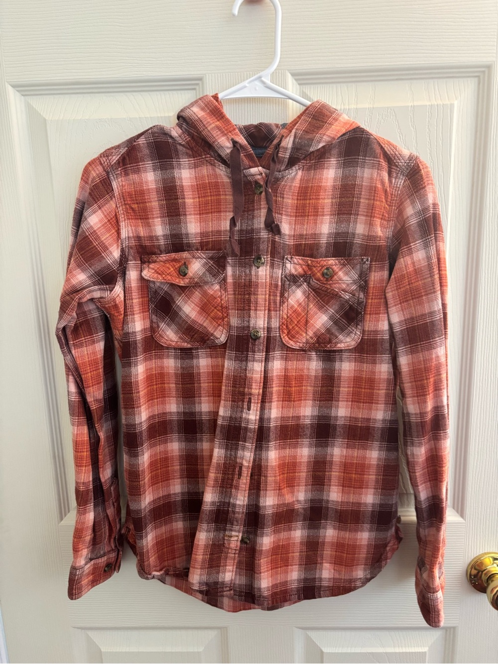 Women’s Carhartt Orange Plaid Hooded Flannel Shirt XS